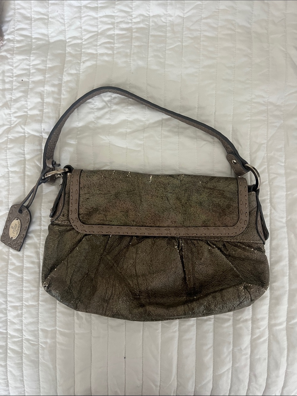 Fendi Metallic Shoulder Bag with Taupe Trim